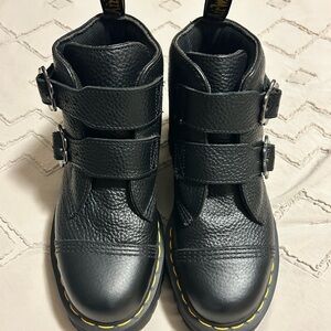 Dr. Martens Black Leather Boots with Yellow Stitching